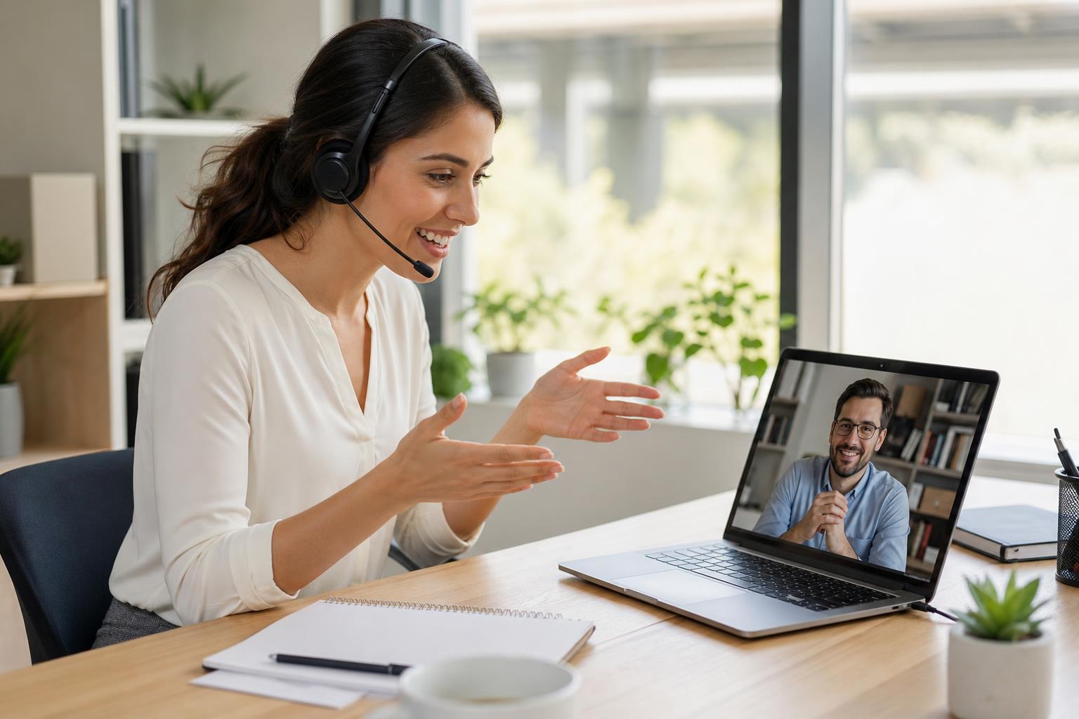 Smart Business Funding support specialist answering a business owner's questions on a video call